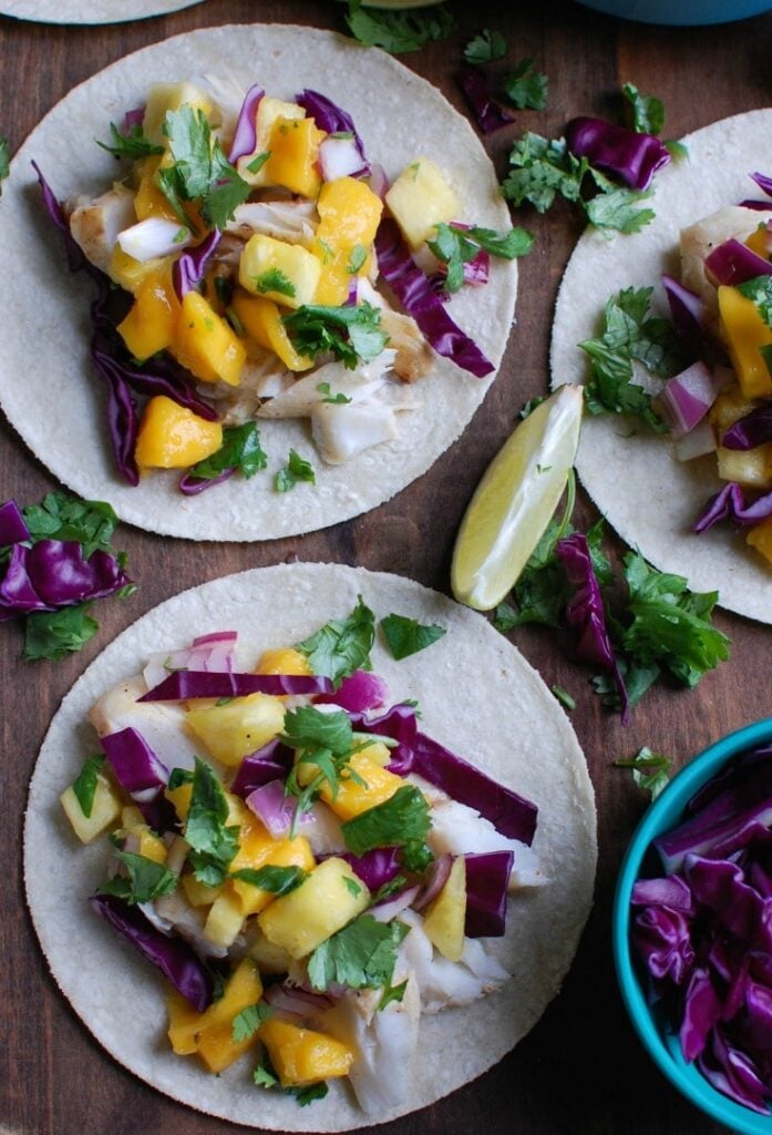 Grilled Fish Tacos with Tropical Salsa with lime