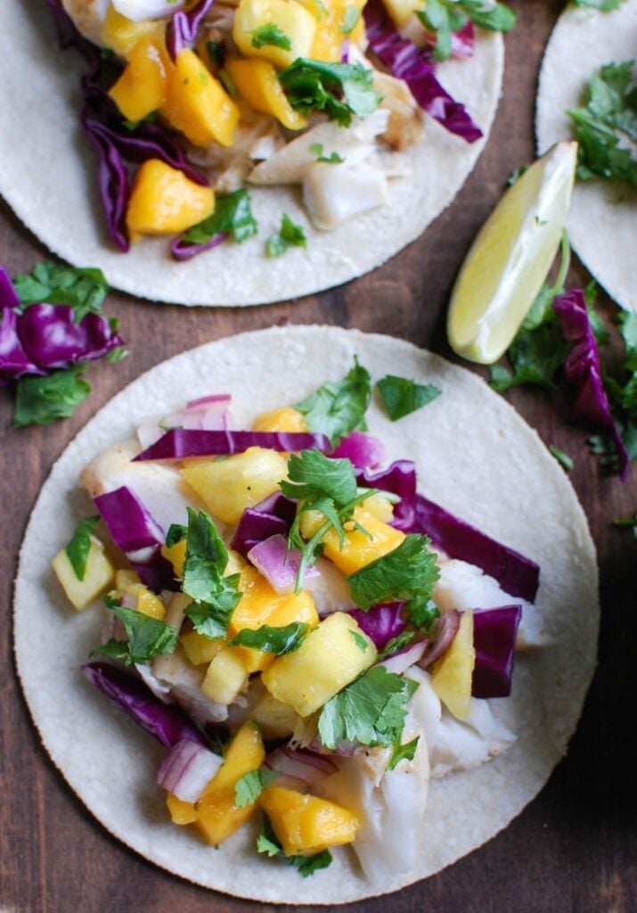 Grilled Fish Tacos with Tropical Salsa with cabbage 