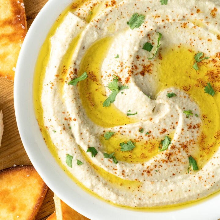 Baba Ghanoush in a white bowl.