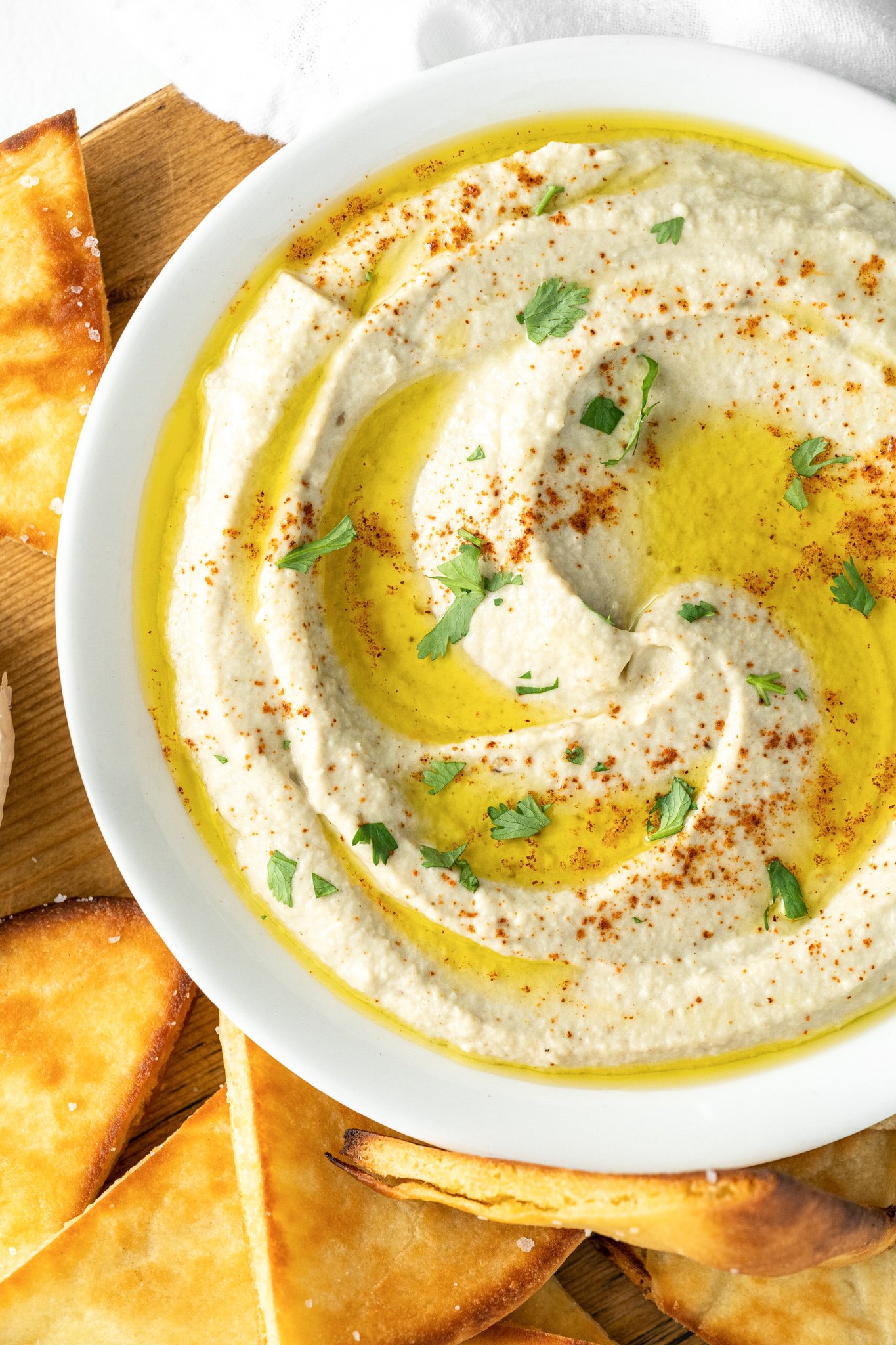 Baba Ghanoush in a white bowl.