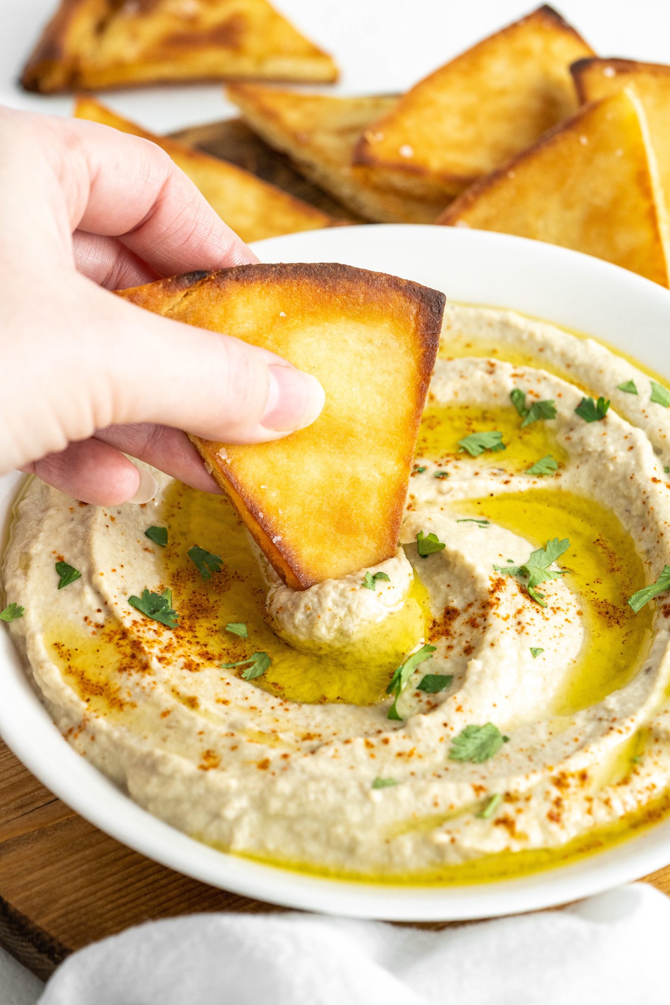 Baba Ghanoush with pita chips. 