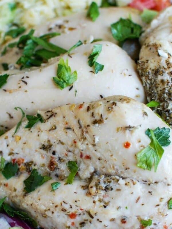Greek Chicken with Tzatziki Orzo Salad image 1200