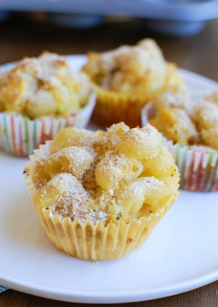 Mac and Cheese Muffins  on white plate