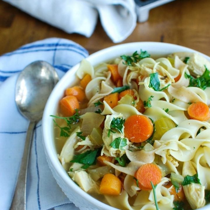 Slow Cooker Chicken Noodle Soup is the perfect comfort soup. This is made in the slow cooker for a quick dinner option!