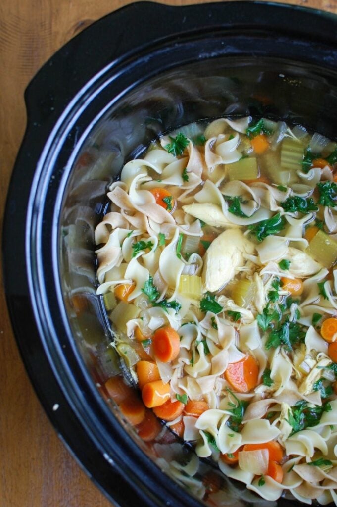 Slow Cooker Chicken Noodle Soup in Crockpot 