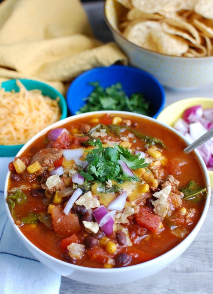 Who doesn't love a great slow cooker chili recipe? This Slow Cooker Turkey Kale Chili will warm your family up in the colder months and makes the perfect game day meal.