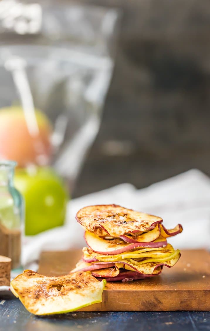 Easy Air Fryer Apple Chips in stack.