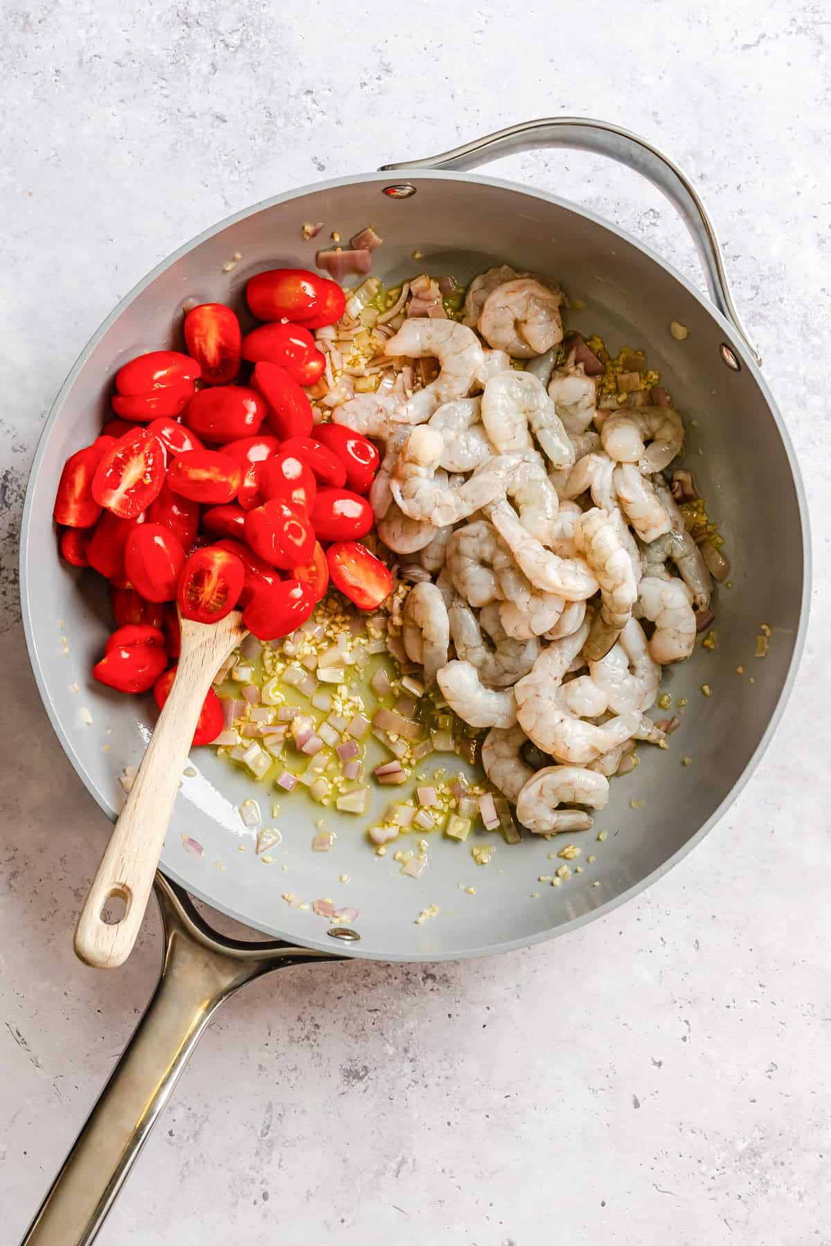 Shrimp and Tomatoes in a skillet