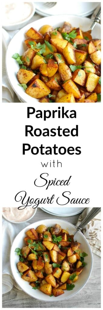 My favorite thing about these potatoes is the smoked paprika. I love the smoky flavor that roasting the potatoes brings out. Once you roast these potatoes and they are nice and crispy I like to sprinkle some fresh parsley on top and serve them warm with the dipping sauce. These are always a huge hit with guests and my family goes crazy for them.