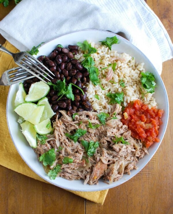 Slow Cooker Cuban Pork Rice Bowls - A Cedar Spoon