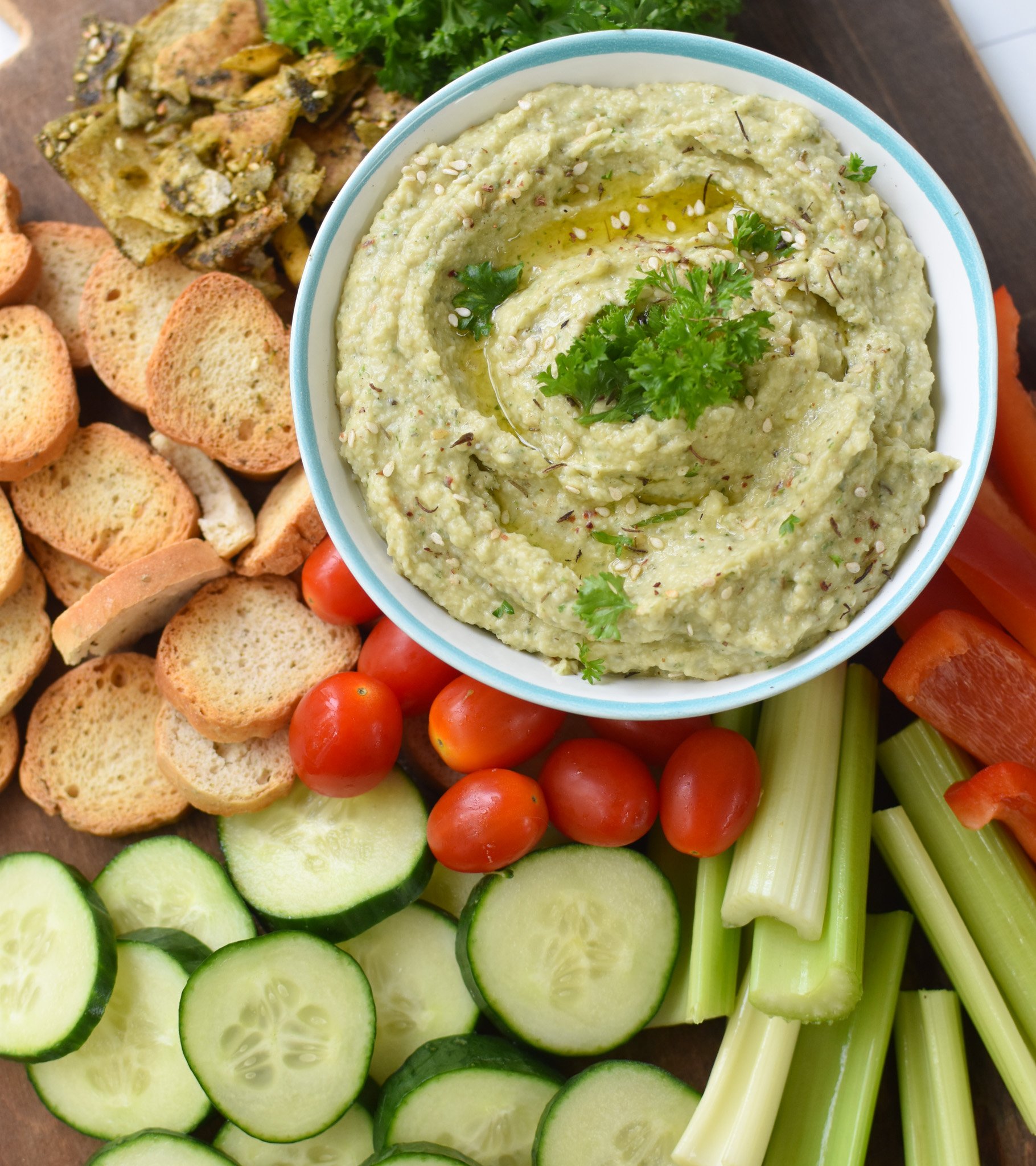 White Bean Artichoke Dip with vegetables. 