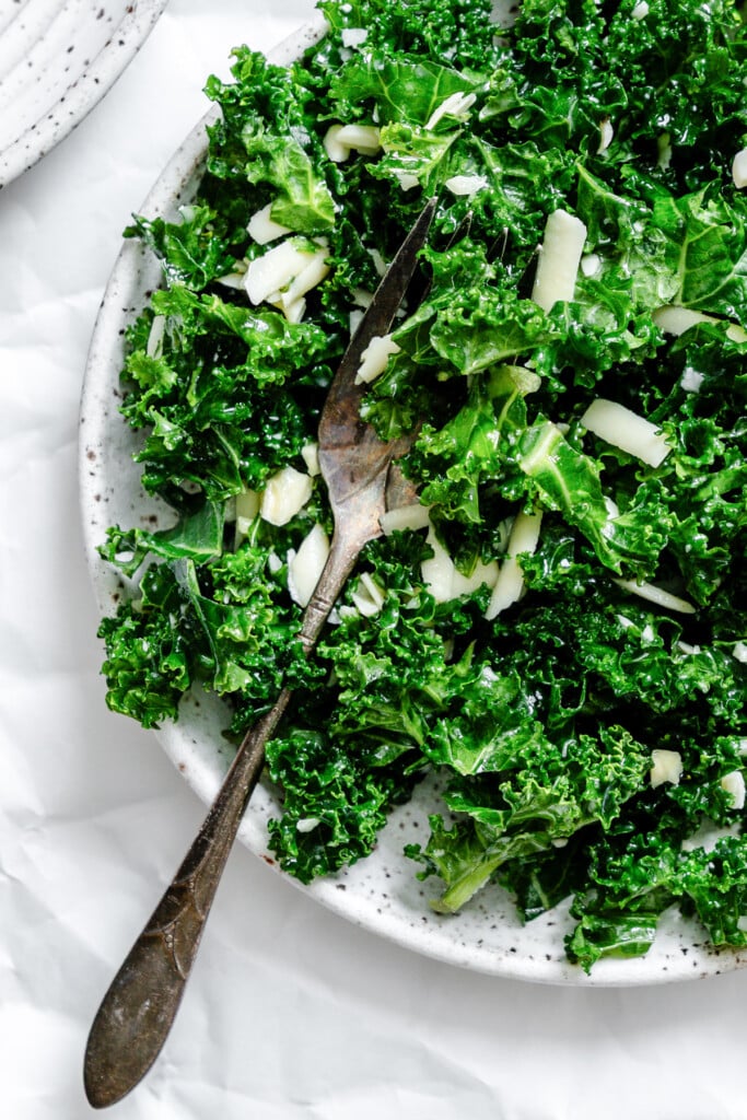 Kale Salad with Lemon Dressing  with a fork