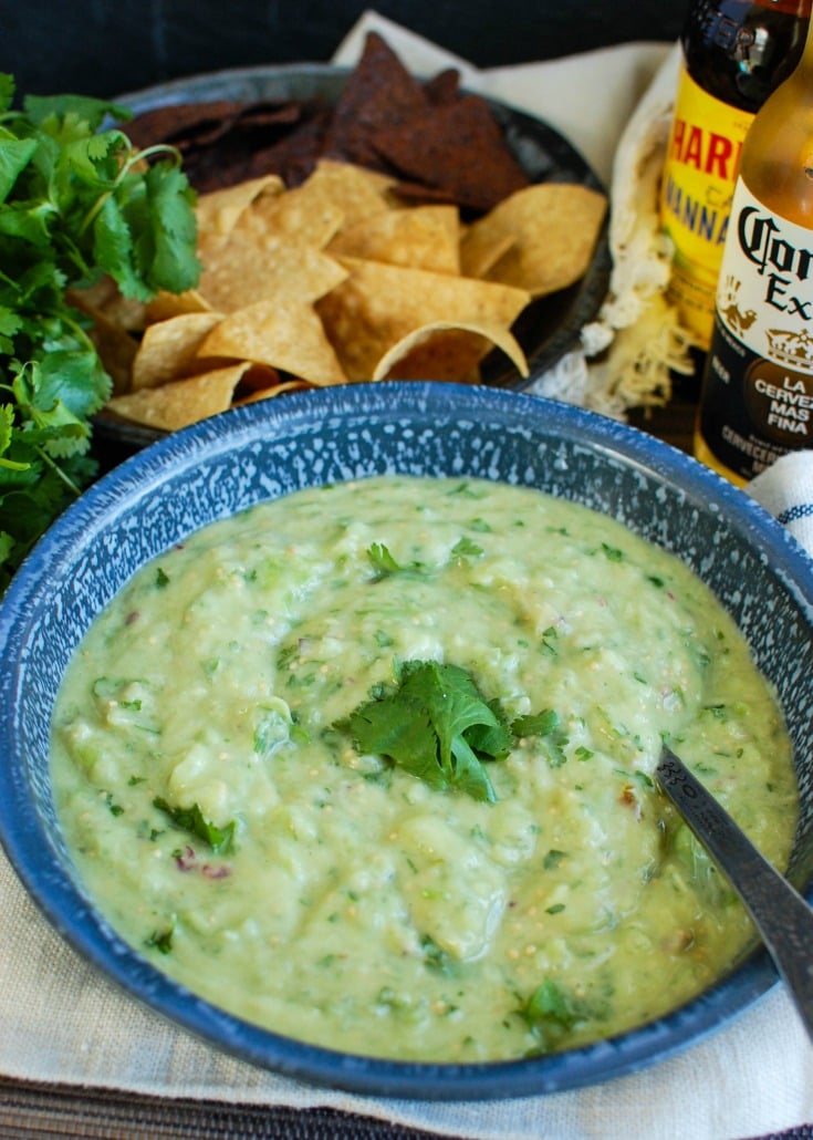 Avocado Tomatillo Salsa with spoon