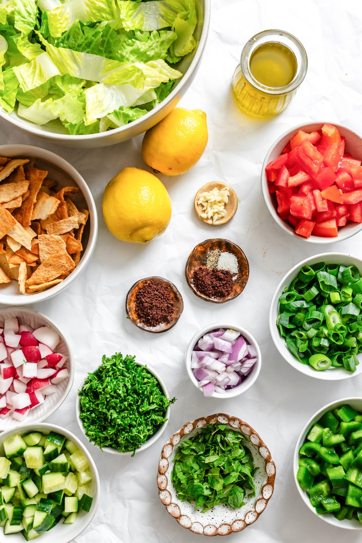 Fattoush Salad ingredients 