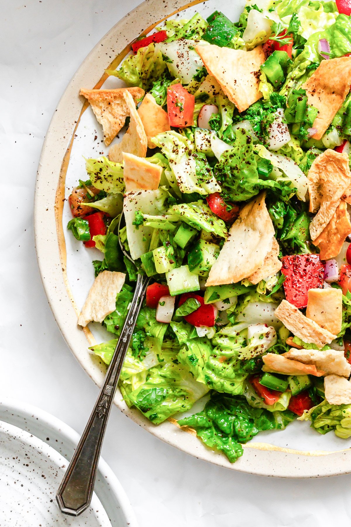 Fattoush Salad on a white plate