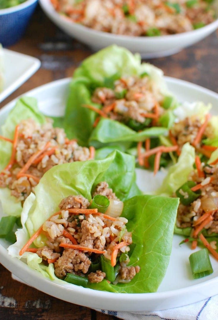 Asian Pork Lettuce Wraps are packed with your favorite Asian flavors and paired with ground pork, topped with cilantro and matchstick carrots and served in soft bibb lettuce wraps. These are light and the perfect easy meal!
