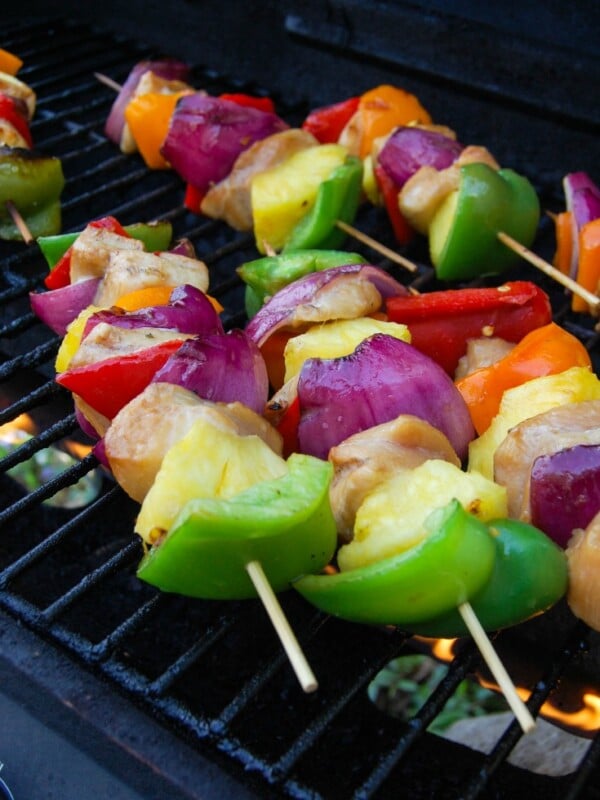 Hawaiian Chicken Kabobs on skewers