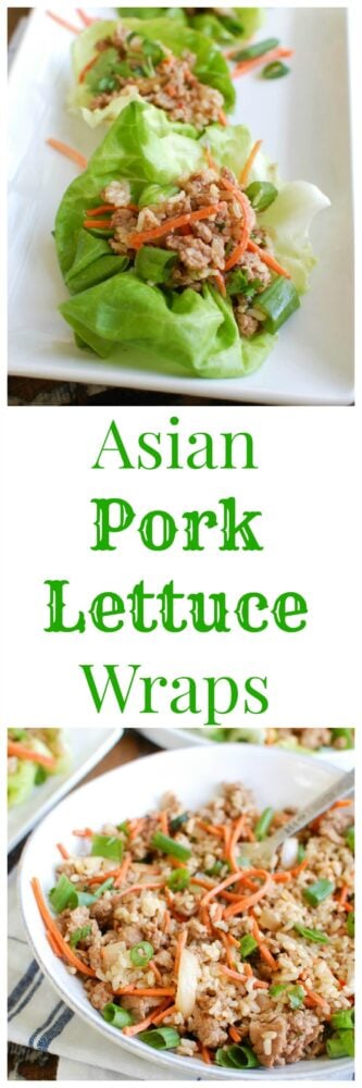 Asian Pork Lettuce Wraps are packed with your favorite Asian flavors and paired with ground pork, topped with cilantro and matchstick carrots and served in soft bibb lettuce wraps. These are light and the perfect easy meal!