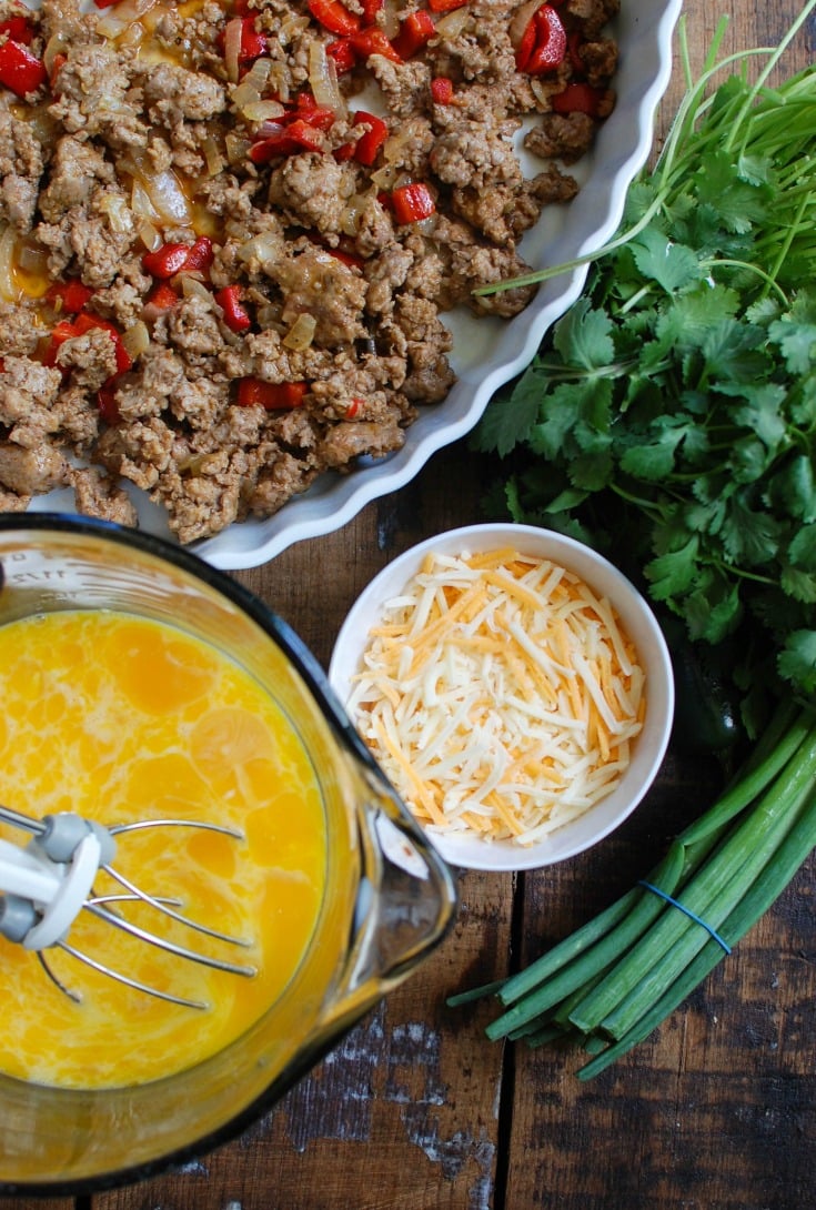 Southwestern Baked Breakfast Casserole eggs whisked