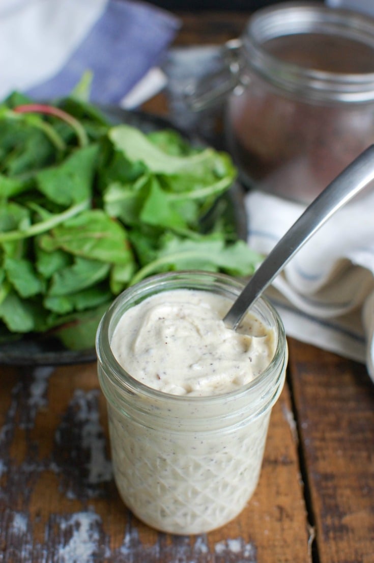 Tahini Yogurt Dressing with spoon