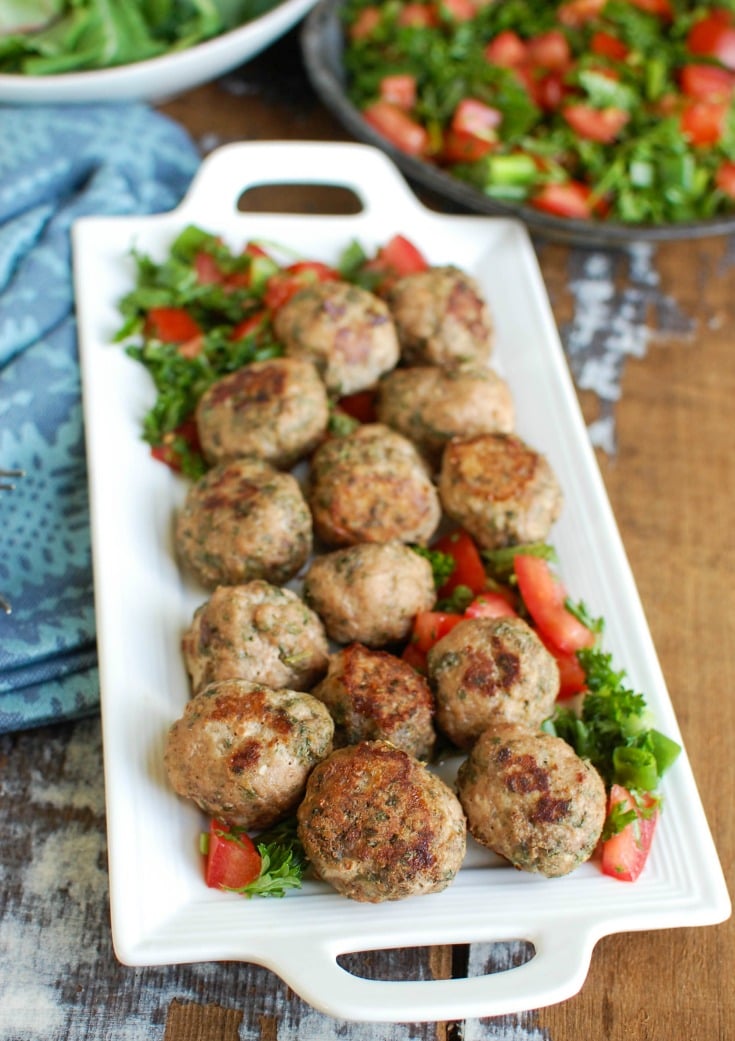 Mediterranean Baked Turkey Meatballs on a platter.