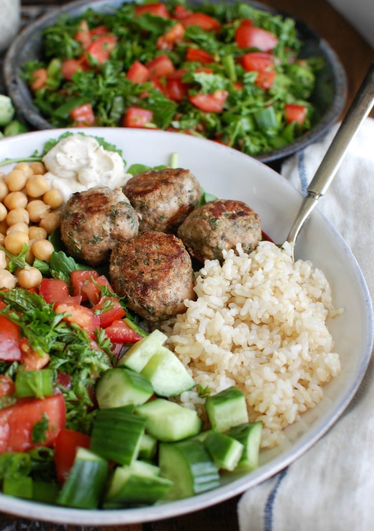 Mediterranean Baked Turkey Meatballs in a bowl. 