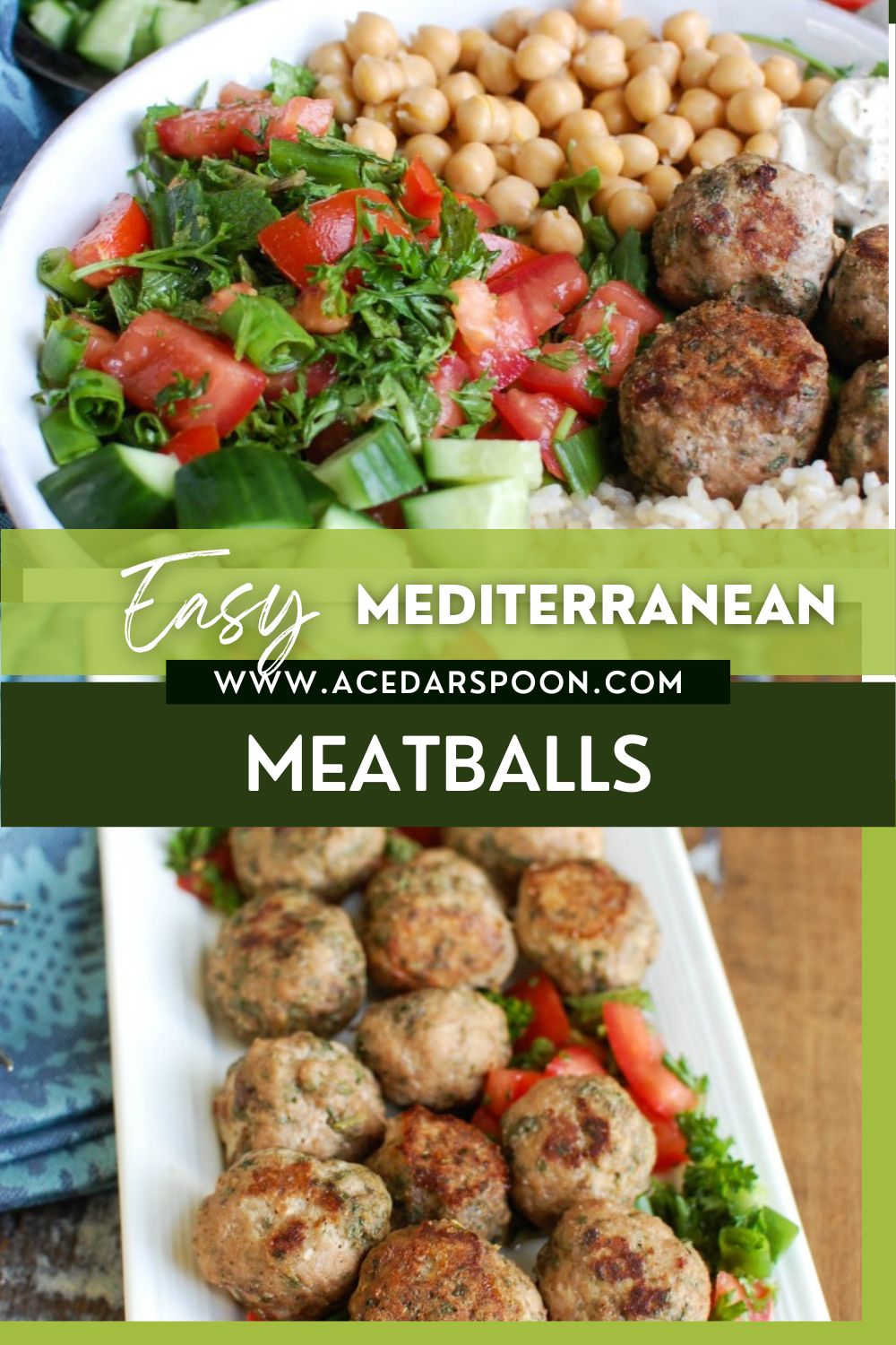 Mediterranean Baked Turkey Meatballs with logo.
