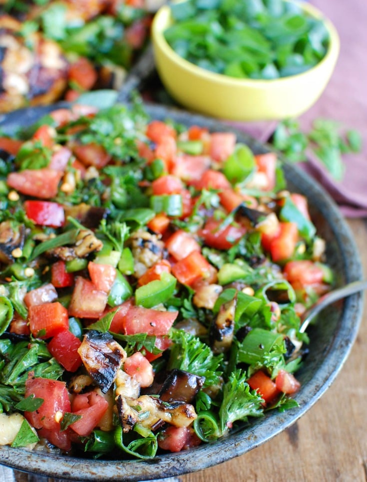 Mediterranean Eggplant Salad on dish.