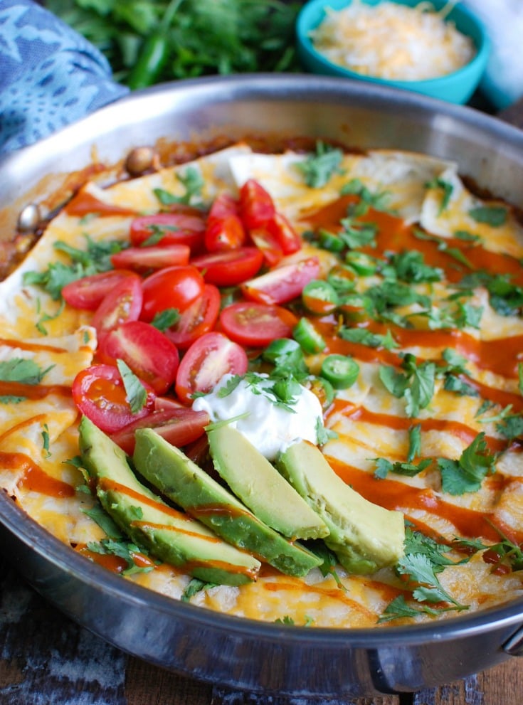 Beef Enchilada Casserole with avocado