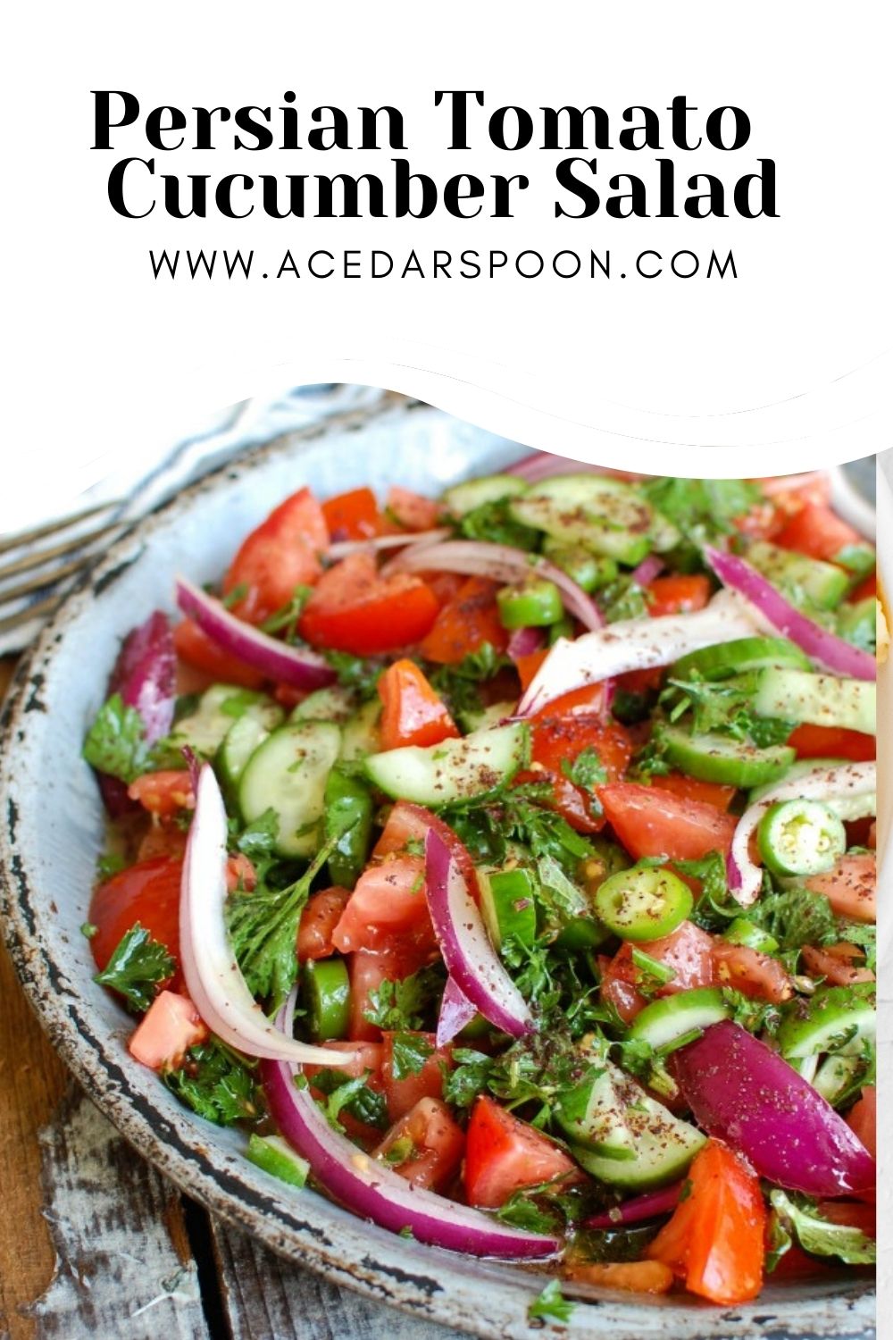 Persian Tomato Cucumber Salad with logo