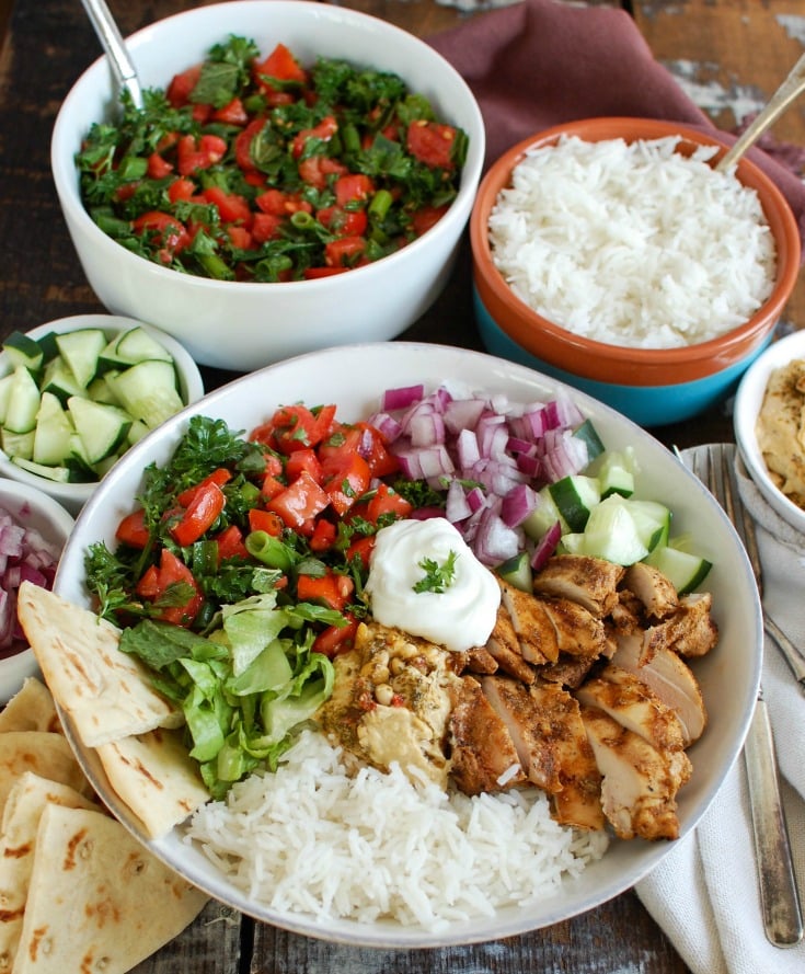 Chicken Shawarma Recipe in rice bowl