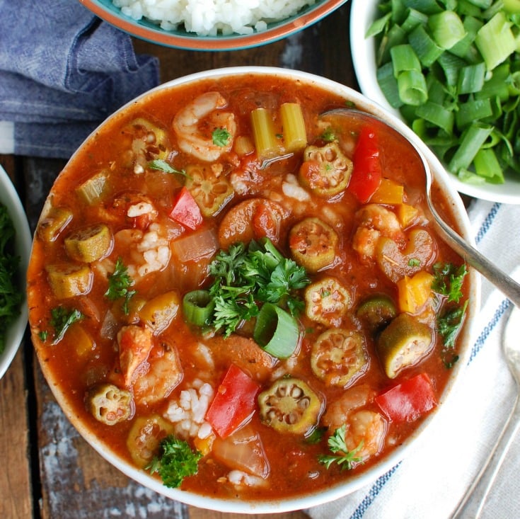 Crock-Pot® Jambalaya Soup is rich with flavor and spice and packed with delicious New Orleans flavors. Chicken, andouille sausage and shrimp are simmered in a cajun spiced tomato broth and served with rice. This is comforting and a great meal to share with others!