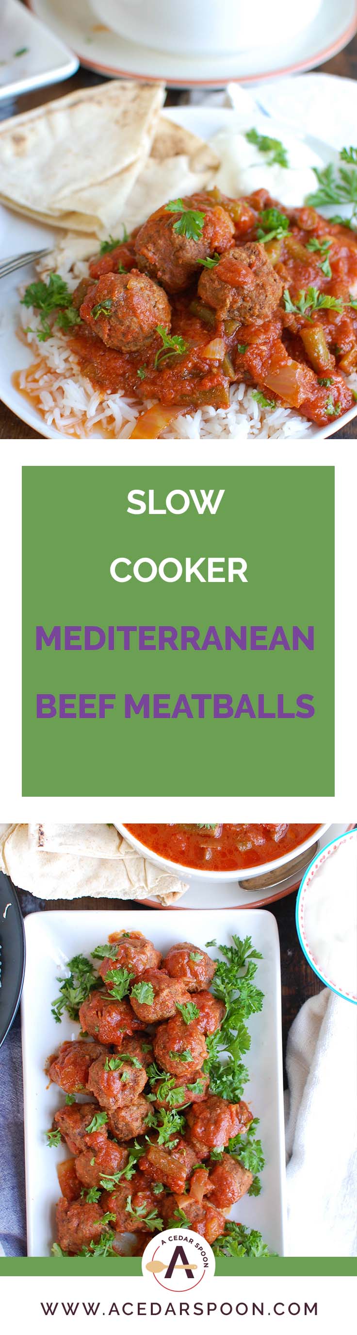 Slow Cooker Mediterranean Beef Meatballs with Lebanese Green Beans A