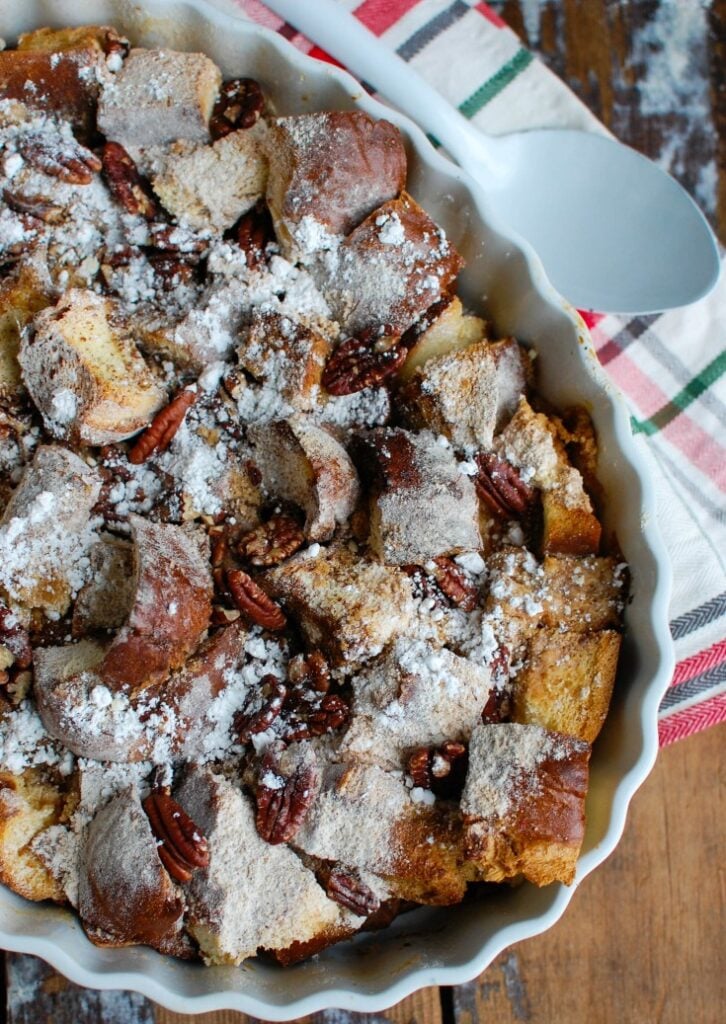 Wake up to the smell of a warm Overnight Gingerbread French Toast Casserole during the holiday season. Prepare this casserole the night before and pop it in the oven the next morning. This is the perfect way to celebrate the holidays with company or your family. 
