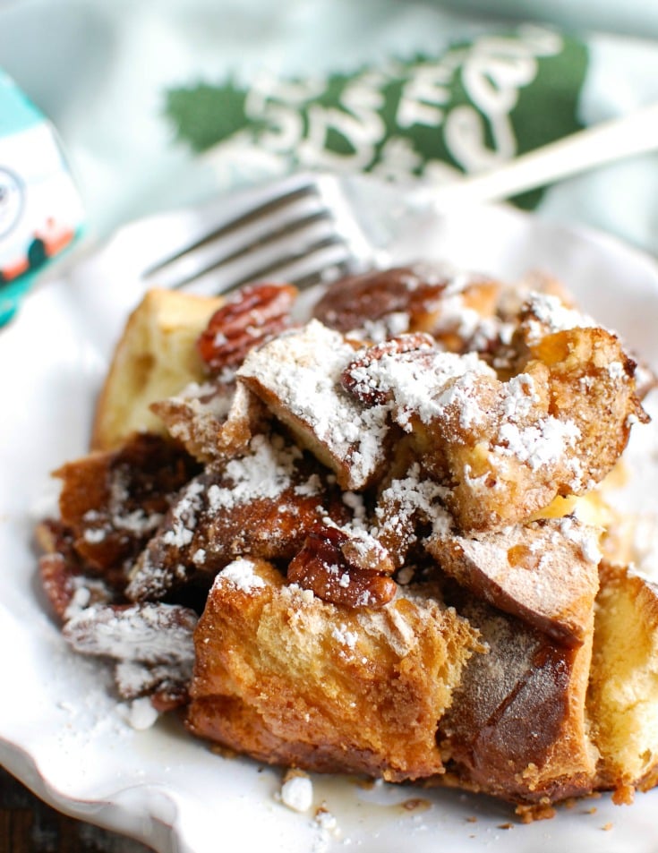 Wake up to the smell of a warm Overnight Gingerbread French Toast Casserole during the holiday season. Prepare this casserole the night before and pop it in the oven the next morning. This is the perfect way to celebrate the holidays with company or your family. 