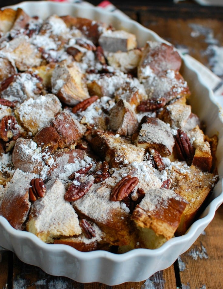 Wake up to the smell of a warm Overnight Gingerbread French Toast Casserole during the holiday season. Prepare this casserole the night before and pop it in the oven the next morning. This is the perfect way to celebrate the holidays with company or your family.