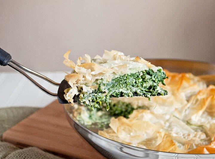 phyllo brushed with butter wrapped with spinach and baked in the oven