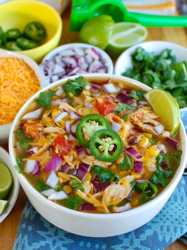 Instant Pot Chicken Tortilla Soup with garnishes