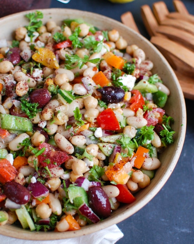 Mediterranean Bean Salad off white bowl 