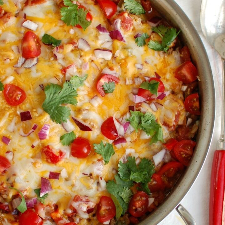 One Pot Mexican Stuffed Pepper Casserole in a dish.