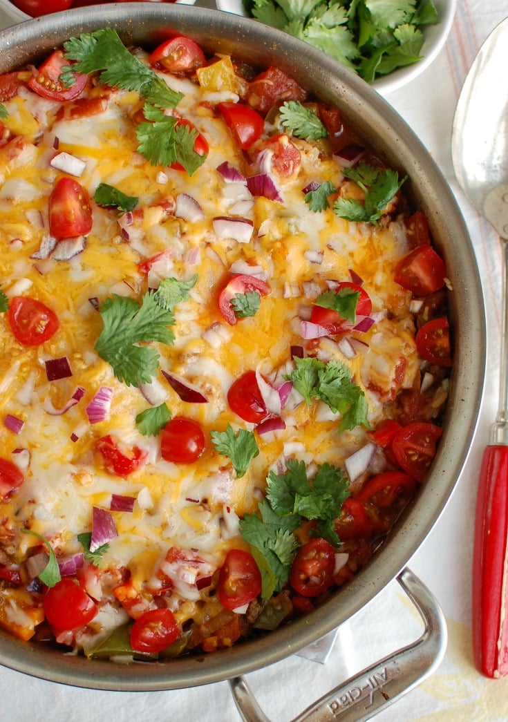 One Pot Mexican Stuffed Pepper Casserole in a dish.