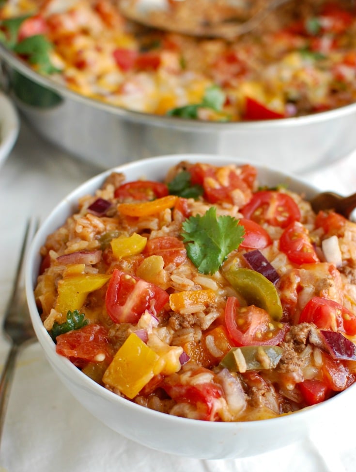 One Pot Mexican Stuffed Pepper Casserole with bell peppers.