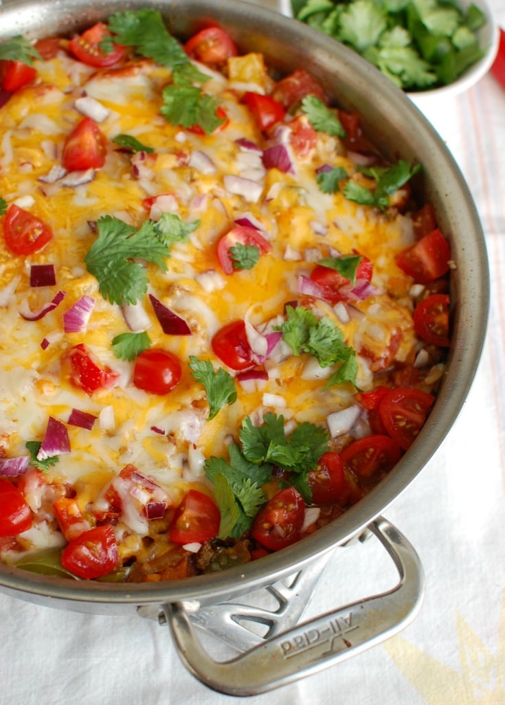 One Pot Mexican Stuffed Pepper Casserole with cilantro.