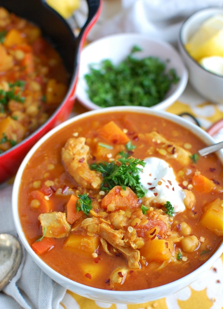 Slow Cooker Moroccan Chicken Soup with spoon