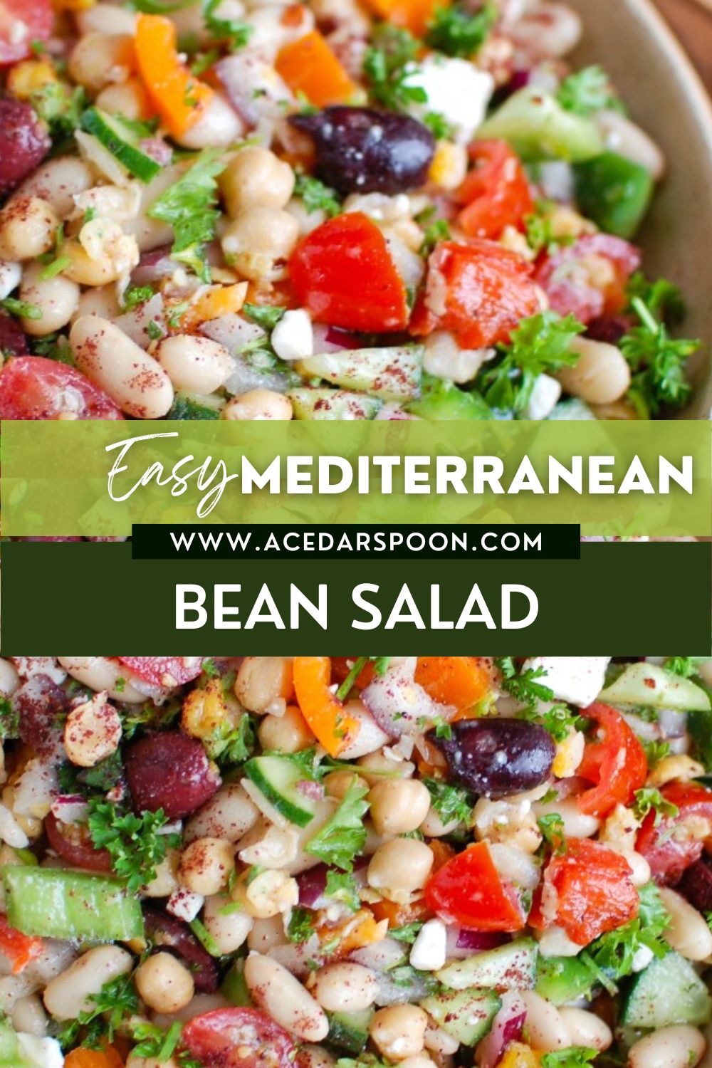 Mediterranean Bean Salad with logo.