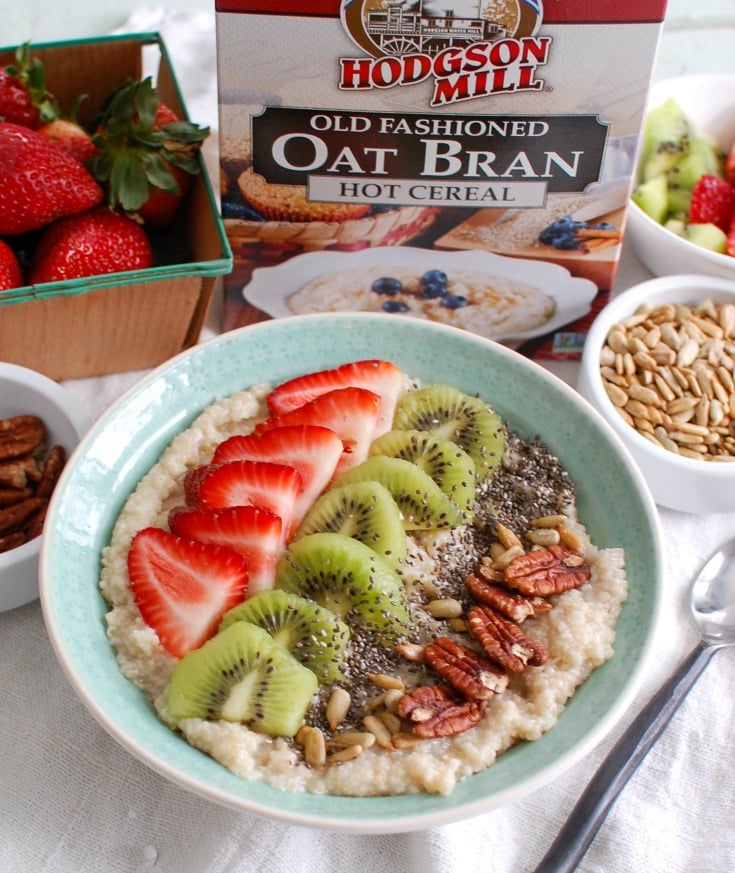 Start your day with a Strawberry Kiwi Chia Seed Oat Bran Bowl packed with fiber, grains and a delicious combination of strawberry and kiwi. This oat bran bowl can be eaten cold or warm and you can top it with your favorite ingredients. 