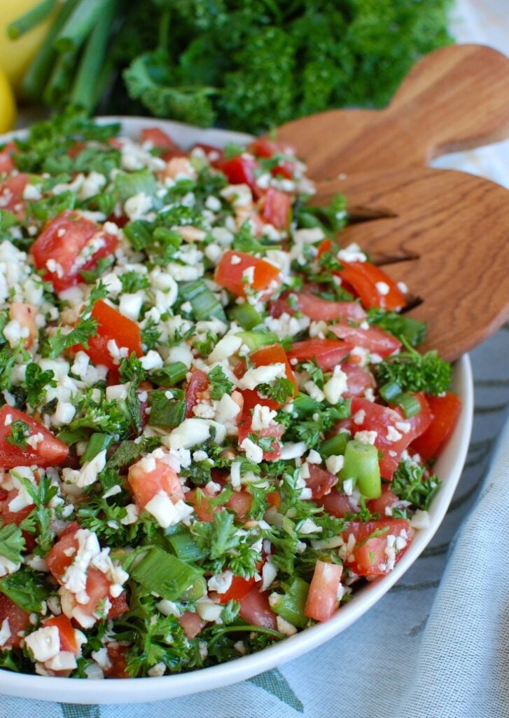Cauliflower Tabbouleh with wooden spoon