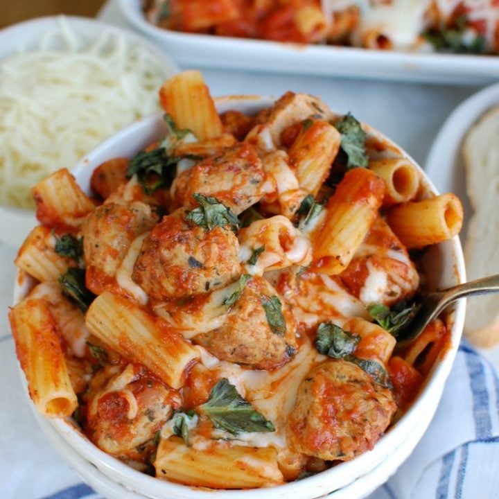 Easy Baked Rigatoni with Chicken Meatballs