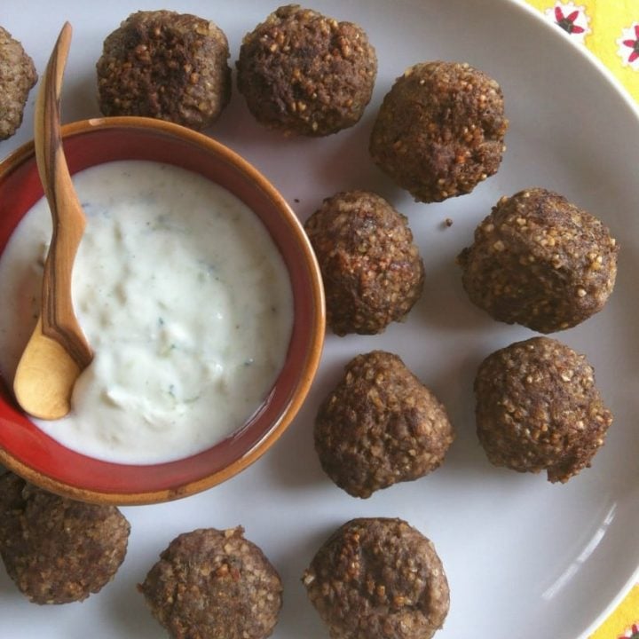 Kibbeh Meatballs with Spiced Yogurt Sauce