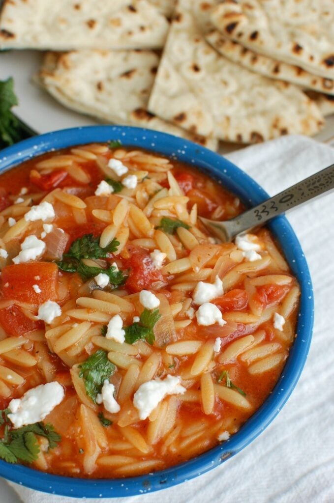 One Pot Creamy Tomato Herb Orzo Side Angle